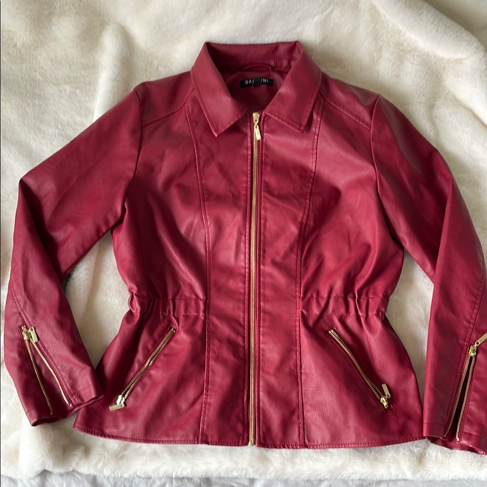 Women's Red Faux Leather Jacket